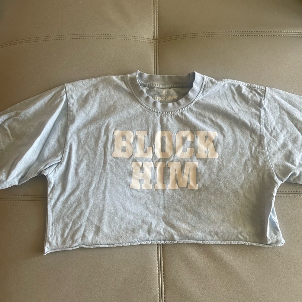 Call Her Daddy baby blue cropped block him t-shirt